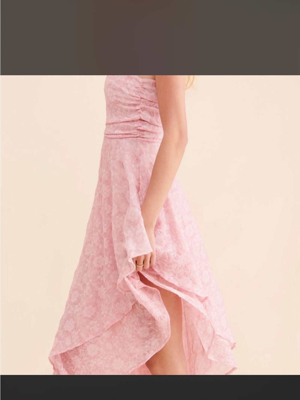 4SI3NNA Strapless Pink Lace Asymmetrical Dress - Picture 3 of 4